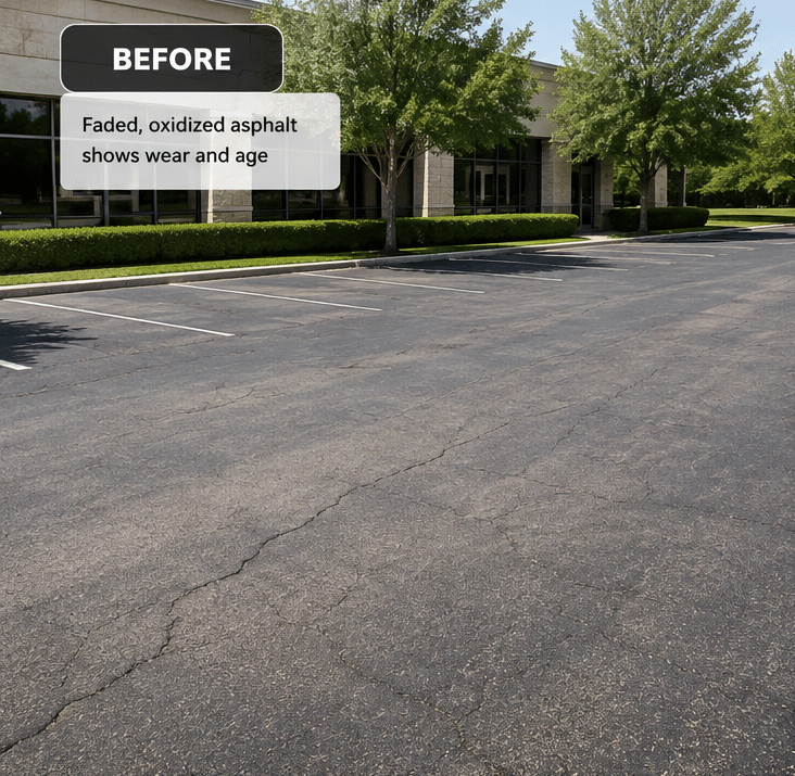 Asphalt surface after EnviroBLACK treatment with a restored black appearance